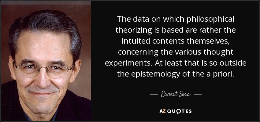 The data on which philosophical theorizing is based are rather the intuited contents themselves, concerning the various thought experiments. At least that is so outside the epistemology of the a priori. - Ernest Sosa