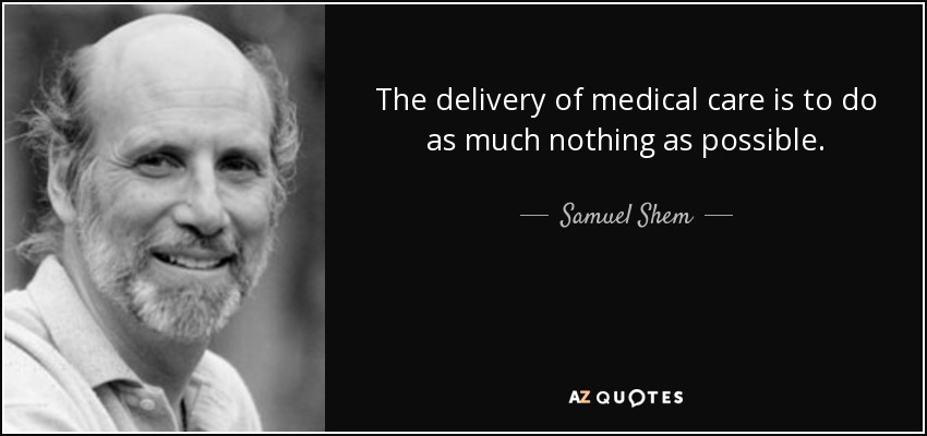 The delivery of medical care is to do as much nothing as possible. - Samuel Shem