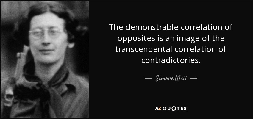 The demonstrable correlation of opposites is an image of the transcendental correlation of contradictories. - Simone Weil