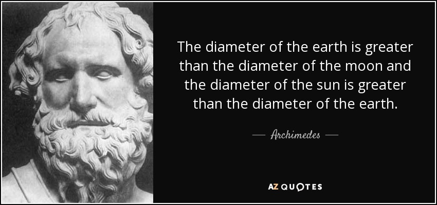 The diameter of the earth is greater than the diameter of the moon and the diameter of the sun is greater than the diameter of the earth. - Archimedes