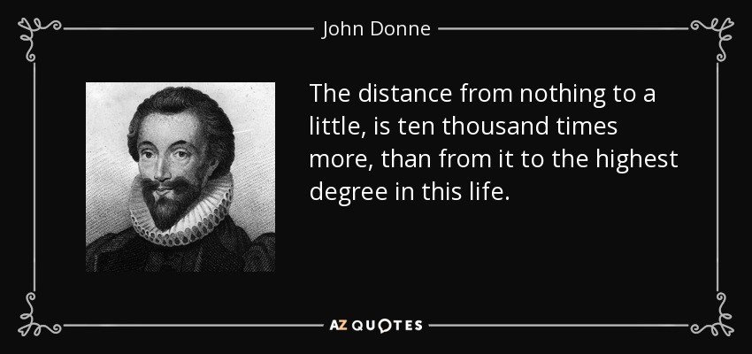 The distance from nothing to a little, is ten thousand times more, than from it to the highest degree in this life. - John Donne