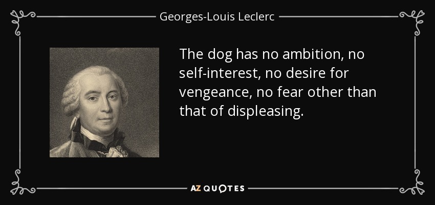 The dog has no ambition, no self-interest, no desire for vengeance, no fear other than that of displeasing. - Georges-Louis Leclerc, Comte de Buffon