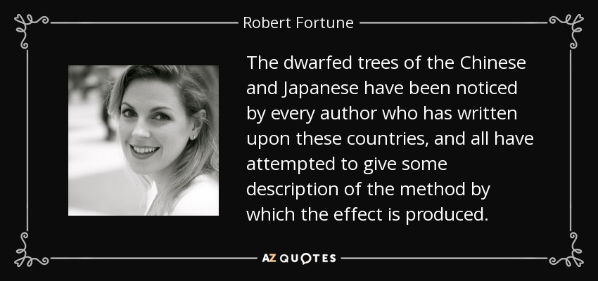 The dwarfed trees of the Chinese and Japanese have been noticed by every author who has written upon these countries, and all have attempted to give some description of the method by which the effect is produced. - Robert Fortune