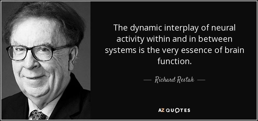 The dynamic interplay of neural activity within and in between systems is the very essence of brain function. - Richard Restak