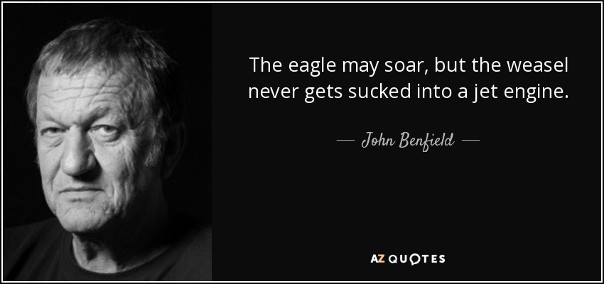 The eagle may soar, but the weasel never gets sucked into a jet engine. - John Benfield