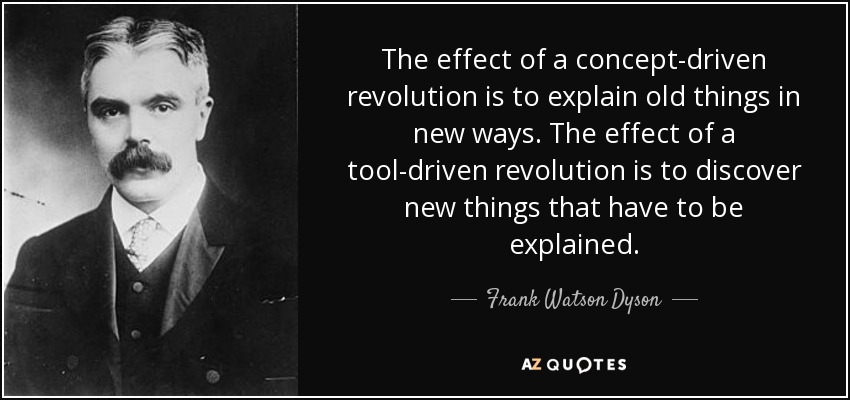 The effect of a concept-driven revolution is to explain old things in new ways. The effect of a tool-driven revolution is to discover new things that have to be explained. - Frank Watson Dyson