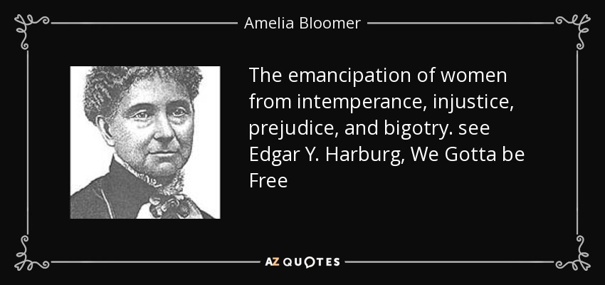 The emancipation of women from intemperance, injustice, prejudice, and bigotry. see Edgar Y. Harburg, We Gotta be Free - Amelia Bloomer