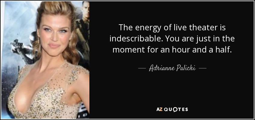 The energy of live theater is indescribable. You are just in the moment for an hour and a half. - Adrianne Palicki