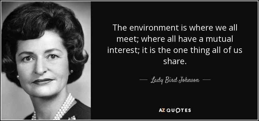 The environment is where we all meet; where all have a mutual interest; it is the one thing all of us share. - Lady Bird Johnson