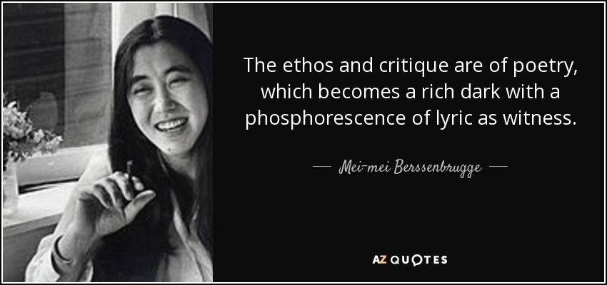 The ethos and critique are of poetry, which becomes a rich dark with a phosphorescence of lyric as witness. - Mei-mei Berssenbrugge