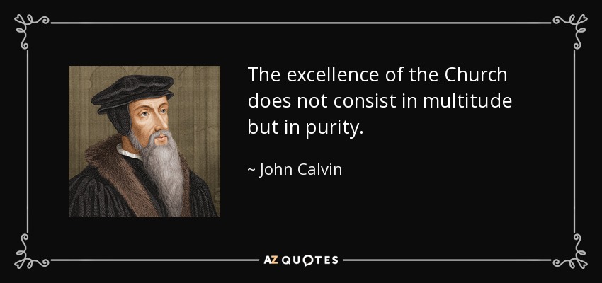 The excellence of the Church does not consist in multitude but in purity. - John Calvin