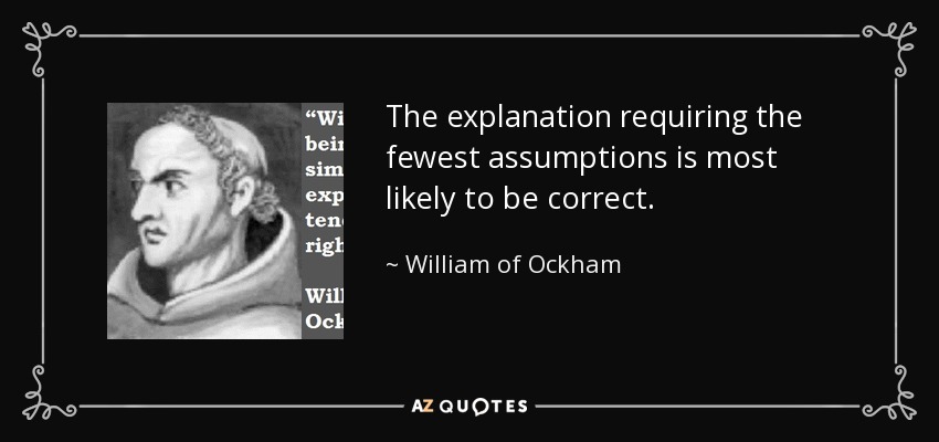 The explanation requiring the fewest assumptions is most likely to be correct. - William of Ockham