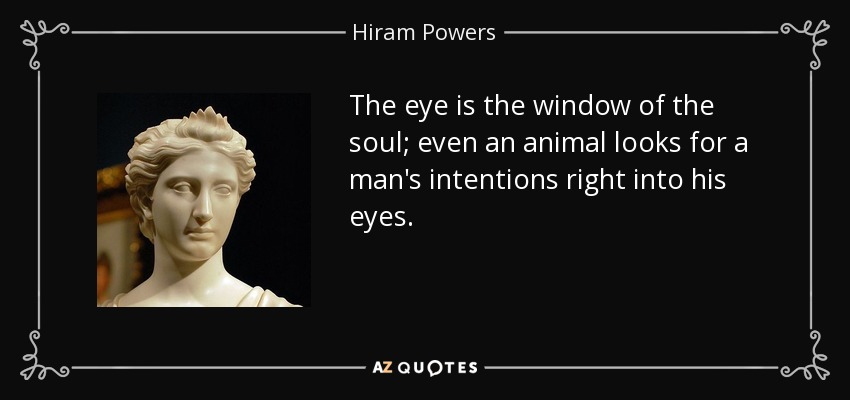The eye is the window of the soul; even an animal looks for a man's intentions right into his eyes. - Hiram Powers