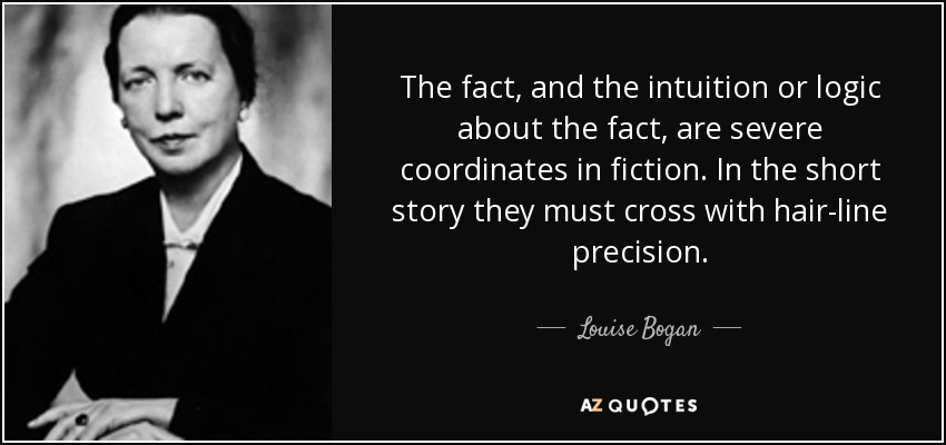 The fact, and the intuition or logic about the fact, are severe coordinates in fiction. In the short story they must cross with hair-line precision. - Louise Bogan
