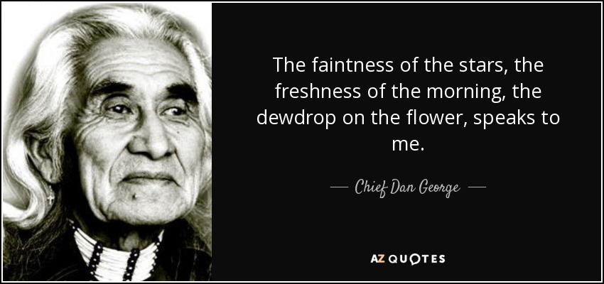 The faintness of the stars, the freshness of the morning, the dewdrop on the flower, speaks to me. - Chief Dan George