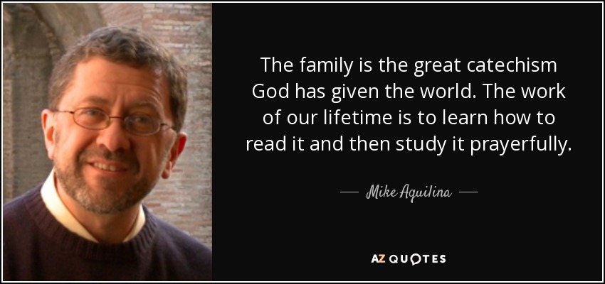 The family is the great catechism God has given the world. The work of our lifetime is to learn how to read it and then study it prayerfully. - Mike Aquilina