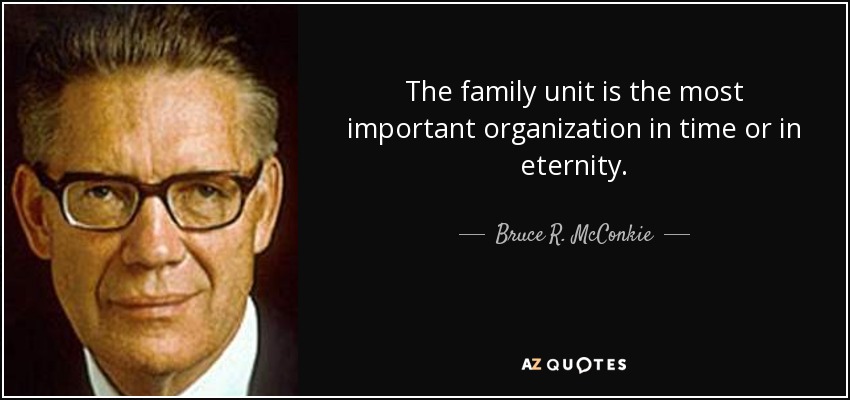The family unit is the most important organization in time or in eternity. - Bruce R. McConkie