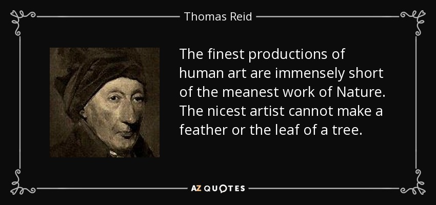 The finest productions of human art are immensely short of the meanest work of Nature. The nicest artist cannot make a feather or the leaf of a tree. - Thomas Reid