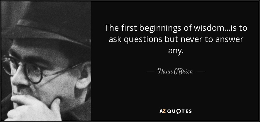 The first beginnings of wisdom...is to ask questions but never to answer any. - Flann O'Brien