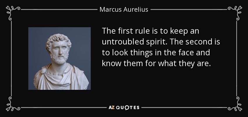 The first rule is to keep an untroubled spirit. The second is to look things in the face and know them for what they are. - Marcus Aurelius