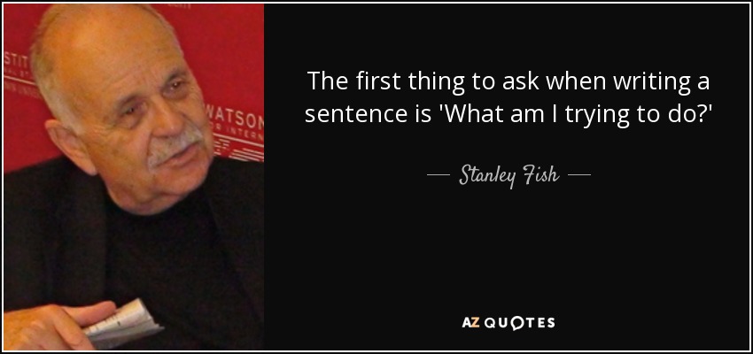 The first thing to ask when writing a sentence is 'What am I trying to do?' - Stanley Fish