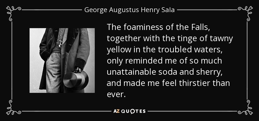 The foaminess of the Falls, together with the tinge of tawny yellow in the troubled waters, only reminded me of so much unattainable soda and sherry, and made me feel thirstier than ever. - George Augustus Henry Sala