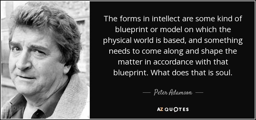 The forms in intellect are some kind of blueprint or model on which the physical world is based, and something needs to come along and shape the matter in accordance with that blueprint. What does that is soul. - Peter Adamson