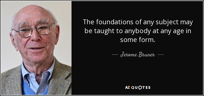 The foundations of any subject may be taught to anybody at any age in some form. - Jerome Bruner