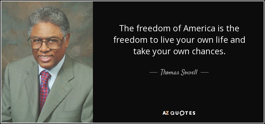 The freedom of America is the freedom to live your own life and take your own chances. - Thomas Sowell