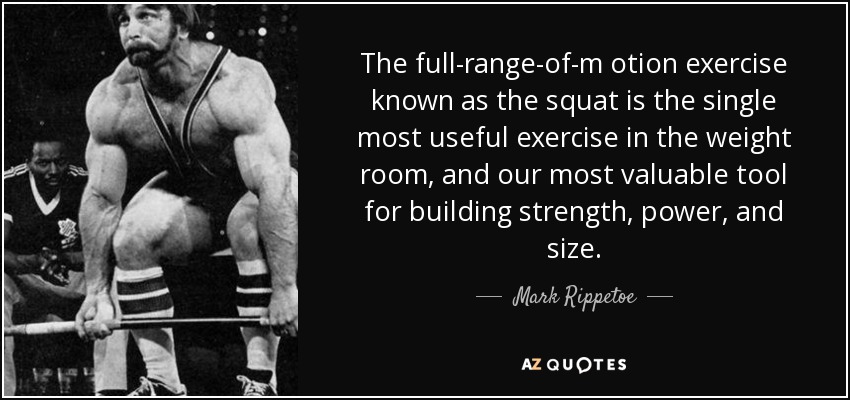 The full-range-of-m otion exercise known as the squat is the single most useful exercise in the weight room, and our most valuable tool for building strength, power, and size. - Mark Rippetoe