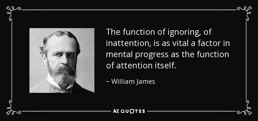 The function of ignoring, of inattention, is as vital a factor in mental progress as the function of attention itself. - William James
