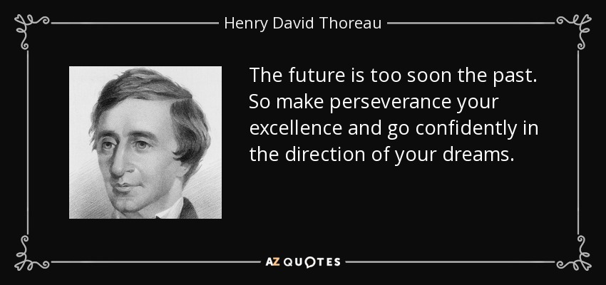 The future is too soon the past. So make perseverance your excellence and go confidently in the direction of your dreams. - Henry David Thoreau