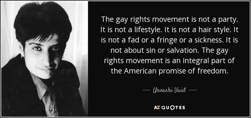 Urvashi Vaid quote: The gay rights movement is not a party. It is...