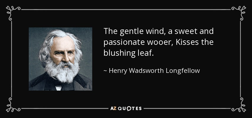 The gentle wind, a sweet and passionate wooer, Kisses the blushing leaf. - Henry Wadsworth Longfellow