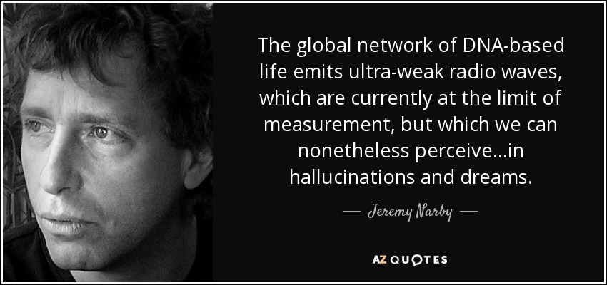 The global network of DNA-based life emits ultra-weak radio waves, which are currently at the limit of measurement, but which we can nonetheless perceive...in hallucinations and dreams. - Jeremy Narby