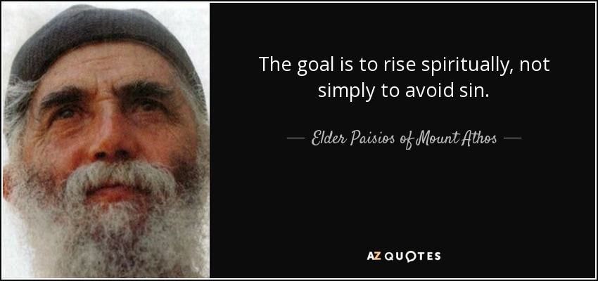 The goal is to rise spiritually, not simply to avoid sin. - Elder Paisios of Mount Athos