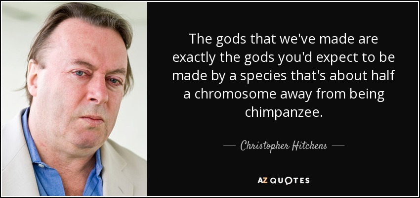 The gods that﻿ we've made are exactly the gods you'd expect to be made by a species that's about half a chromosome away from being chimpanzee. - Christopher Hitchens