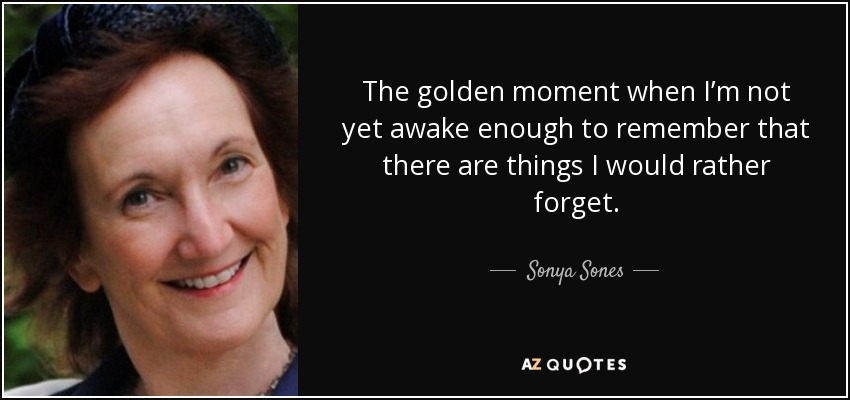 The golden moment when I’m not yet awake enough to remember that there are things I would rather forget. - Sonya Sones