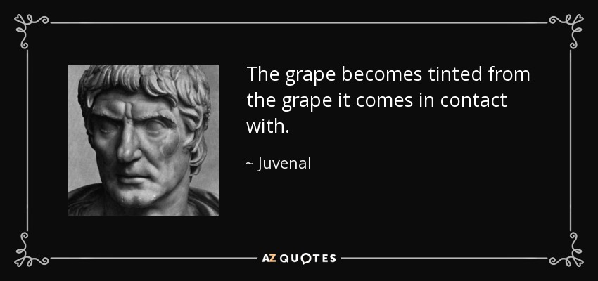 The grape becomes tinted from the grape it comes in contact with. - Juvenal