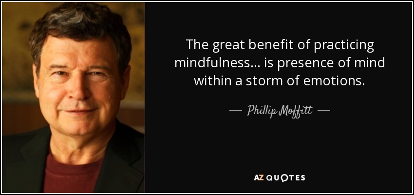 The great benefit of practicing mindfulness... is presence of mind within a storm of emotions. - Phillip Moffitt