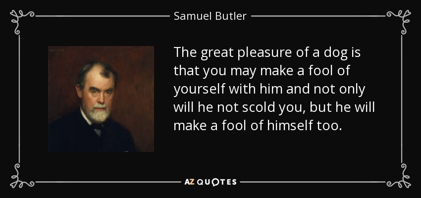 The great pleasure of a dog is that you may make a fool of yourself with him and not only will he not scold you, but he will make a fool of himself too. - Samuel Butler
