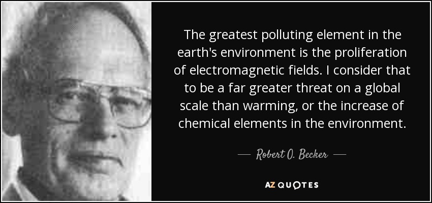 The greatest polluting element in the earth's environment is the proliferation of electromagnetic fields. I consider that to be a far greater threat on a global scale than warming, or the increase of chemical elements in the environment. - Robert O. Becker