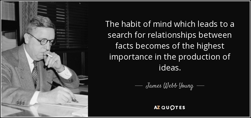 The habit of mind which leads to a search for relationships between facts becomes of the highest importance in the production of ideas. - James Webb Young