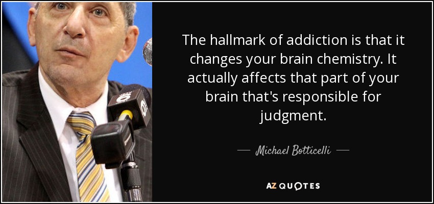The hallmark of addiction is that it changes your brain chemistry. It actually affects that part of your brain that's responsible for judgment. - Michael Botticelli