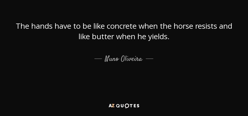 The hands have to be like concrete when the horse resists and like butter when he yields. - Nuno Oliveira
