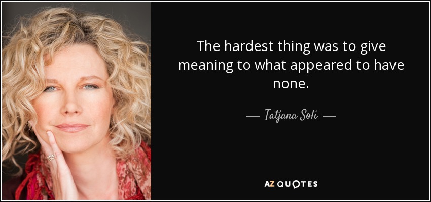 The hardest thing was to give meaning to what appeared to have none. - Tatjana Soli