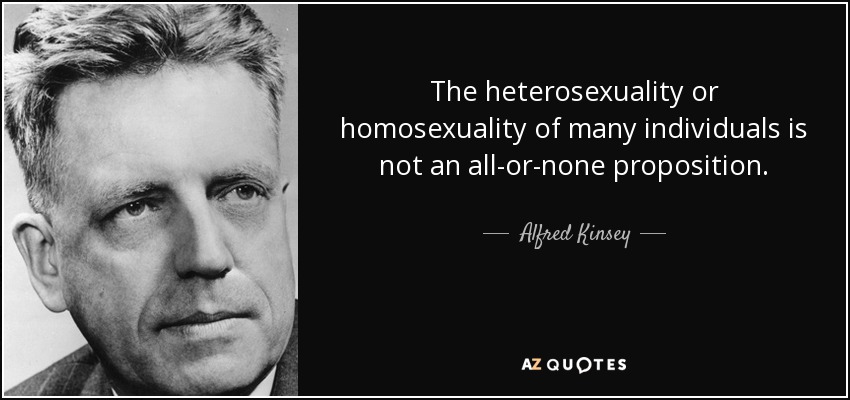 The heterosexuality or homosexuality of many individuals is not an all-or-none proposition. - Alfred Kinsey