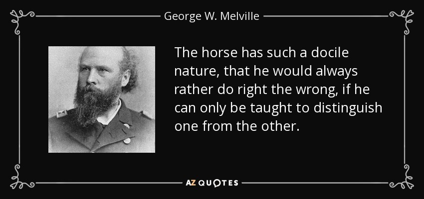 The horse has such a docile nature, that he would always rather do right the wrong, if he can only be taught to distinguish one from the other. - George W. Melville
