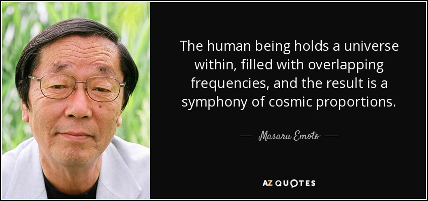 The human being holds a universe within, filled with overlapping frequencies, and the result is a symphony of cosmic proportions. - Masaru Emoto