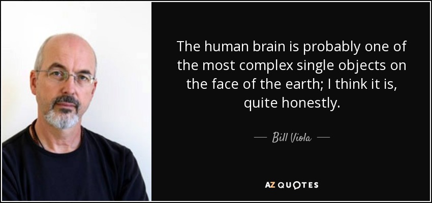 The human brain is probably one of the most complex single objects on the face of the earth; I think it is, quite honestly. - Bill Viola